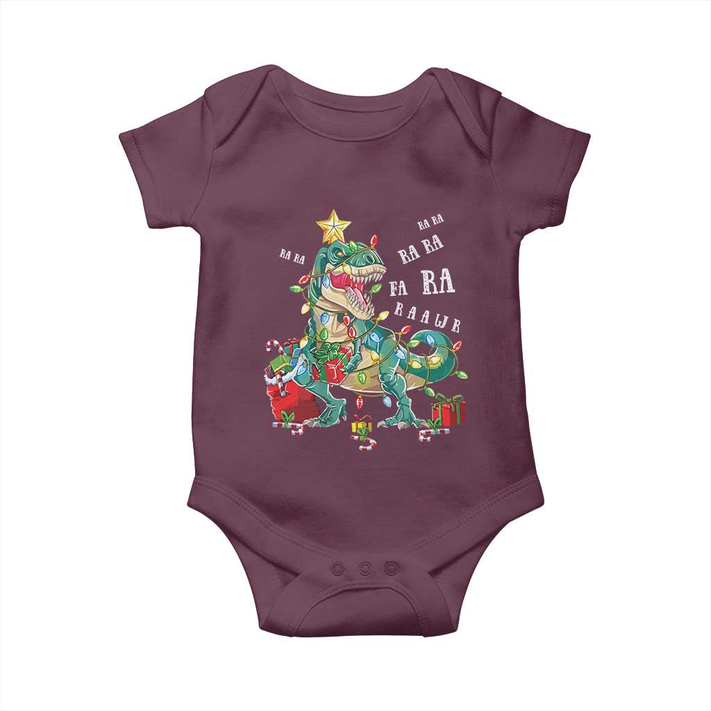 Dinosaur Christmas Baby Onesie Tree Lights Xmas Boys Men TS10 Maroon Print Your Wear