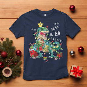 Dinosaur Christmas T Shirt Tree Lights Xmas Boys Men TS10 Navy Print Your Wear