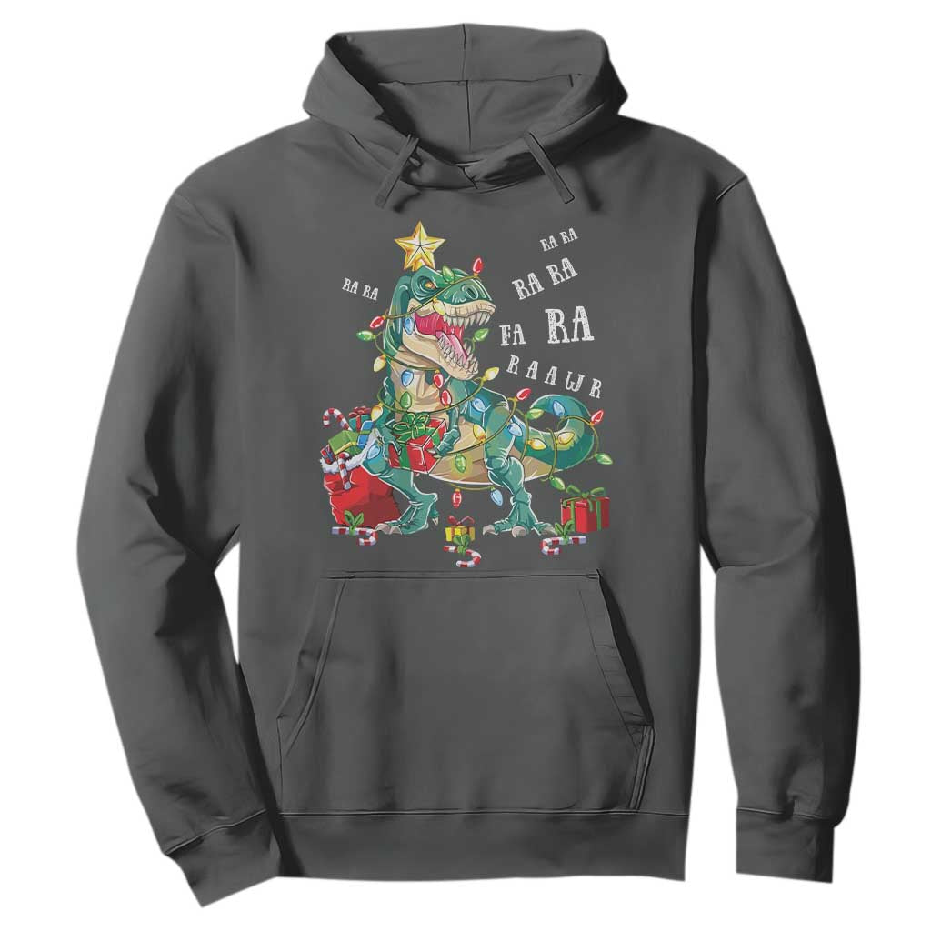 Dinosaur Christmas Hoodie Tree Lights Xmas Boys Men TS10 Dark Heather Print Your Wear