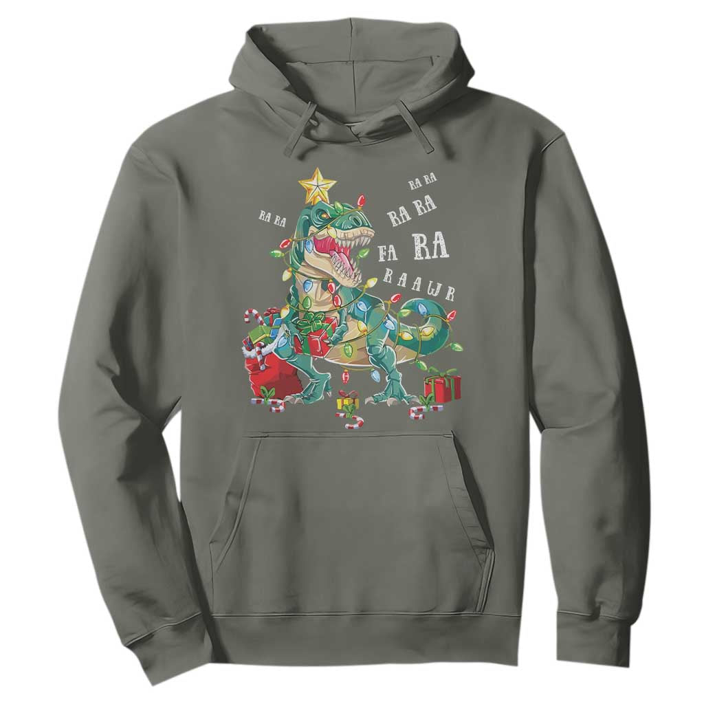 Dinosaur Christmas Hoodie Tree Lights Xmas Boys Men TS10 Military Green Print Your Wear