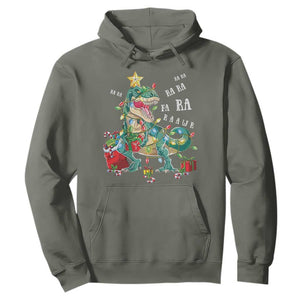 Dinosaur Christmas Hoodie Tree Lights Xmas Boys Men TS10 Military Green Print Your Wear