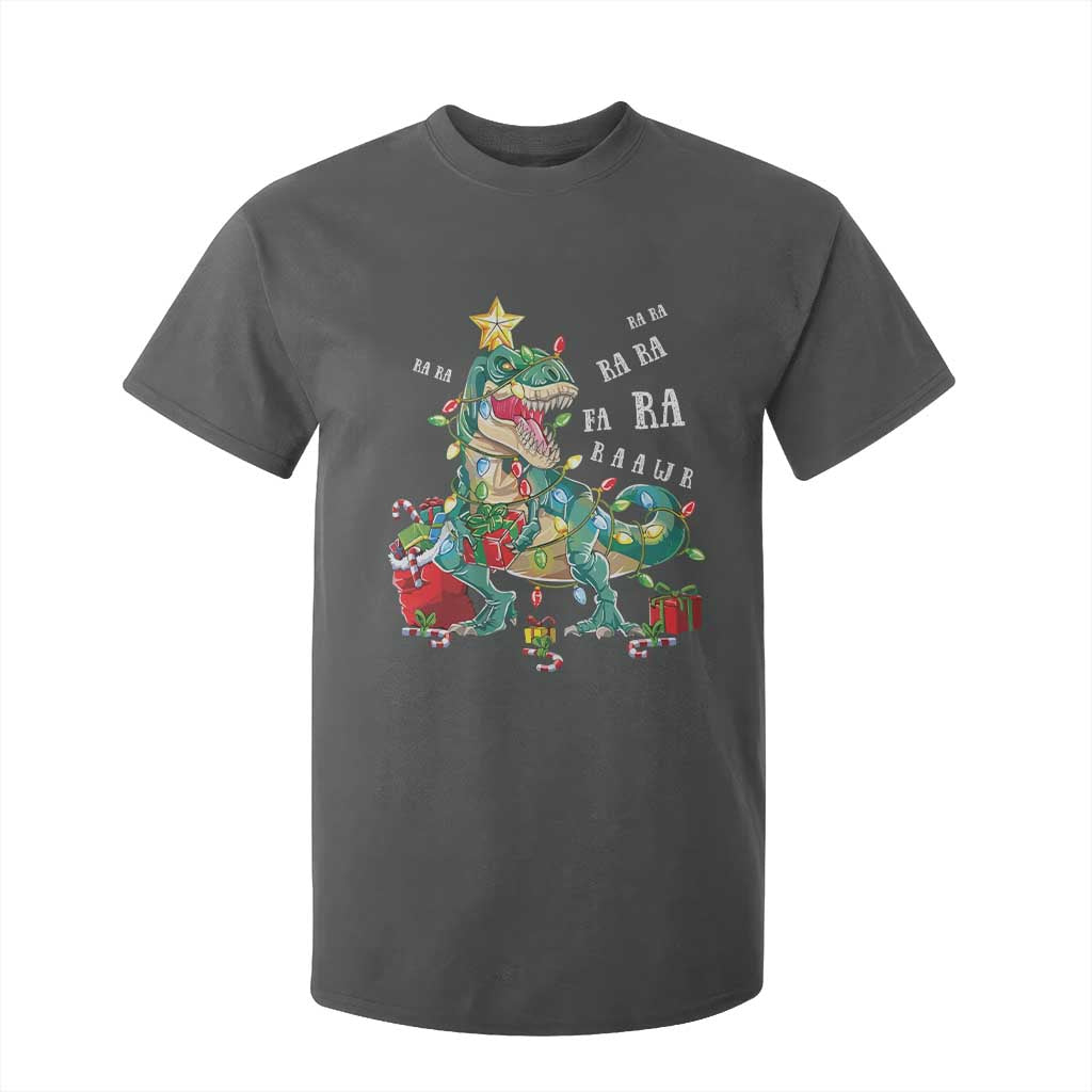 Dinosaur Christmas T Shirt For Kid Tree Lights Xmas Boys Men TS10 Dark Heather Print Your Wear