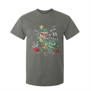 Dinosaur Christmas T Shirt For Kid Tree Lights Xmas Boys Men TS10 Military Green Print Your Wear