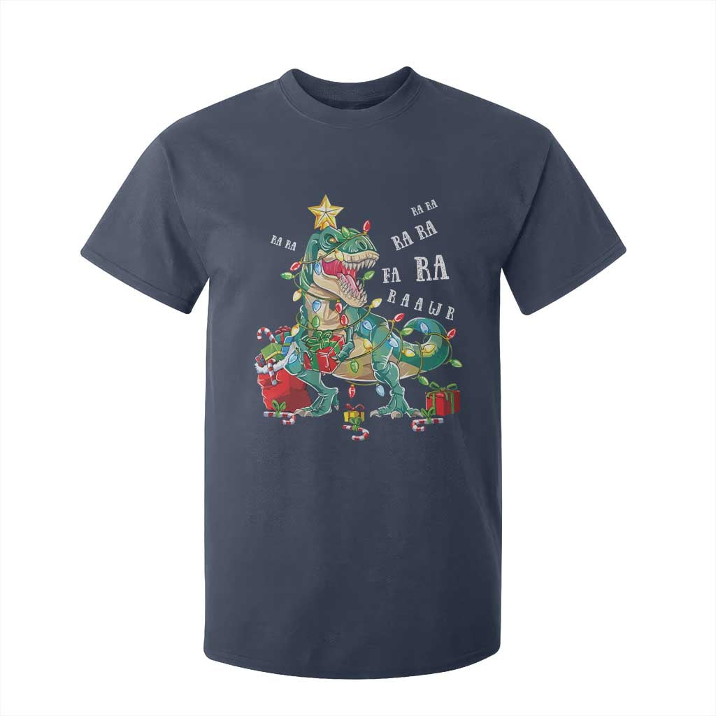 Dinosaur Christmas T Shirt For Kid Tree Lights Xmas Boys Men TS10 Navy Print Your Wear