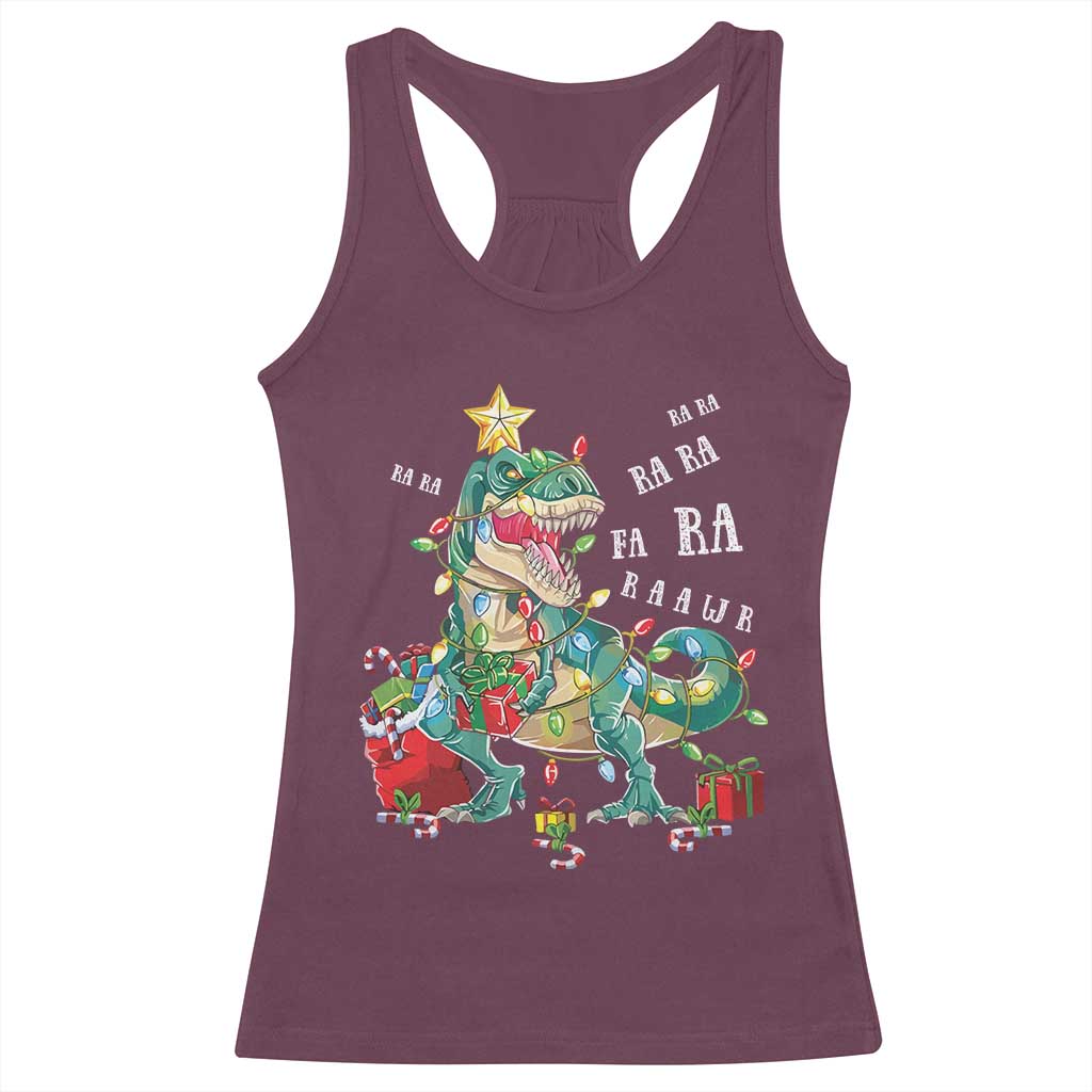 Dinosaur Christmas Racerback Tank Top Tree Lights Xmas Boys Men TS10 Maroon Print Your Wear