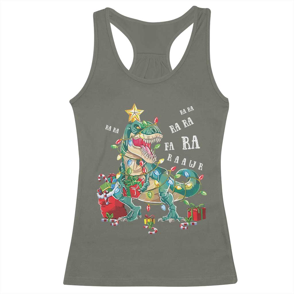 Dinosaur Christmas Racerback Tank Top Tree Lights Xmas Boys Men TS10 Military Green Print Your Wear