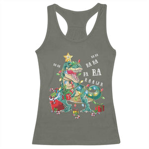 Dinosaur Christmas Racerback Tank Top Tree Lights Xmas Boys Men TS10 Military Green Print Your Wear