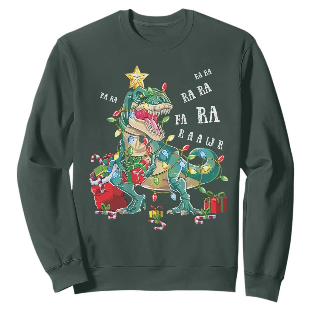 Dinosaur Christmas Sweatshirt Tree Lights Xmas Boys Men TS10 Dark Forest Green Print Your Wear