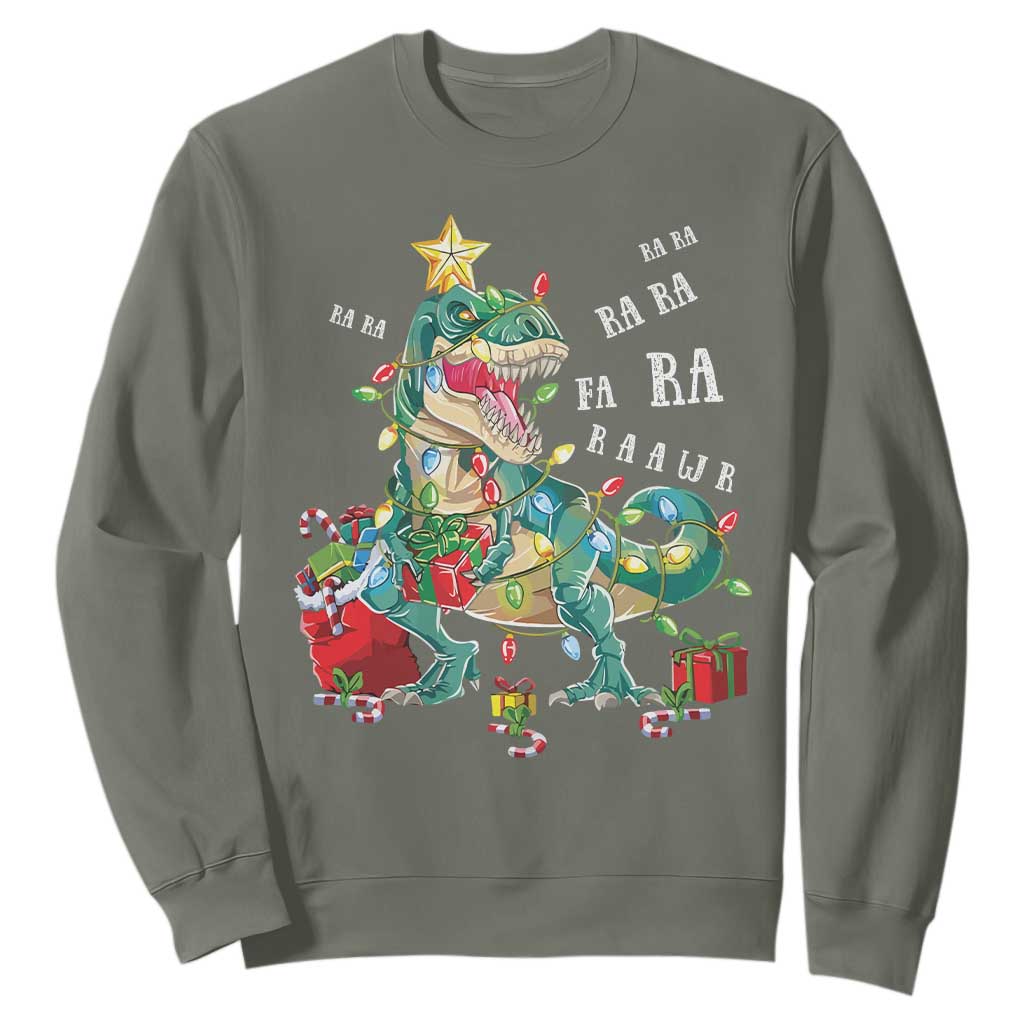 Dinosaur Christmas Sweatshirt Tree Lights Xmas Boys Men TS10 Military Green Print Your Wear