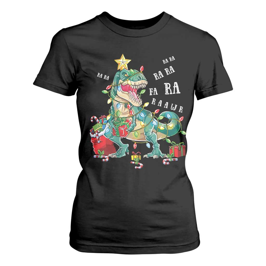 Dinosaur Christmas T Shirt For Women Tree Lights Xmas Boys Men TS10 Black Print Your Wear