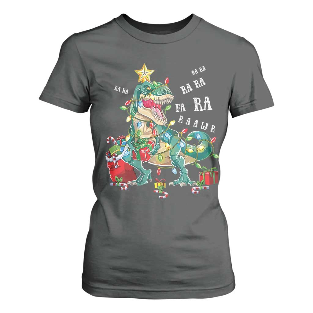Dinosaur Christmas T Shirt For Women Tree Lights Xmas Boys Men TS10 Dark Heather Print Your Wear