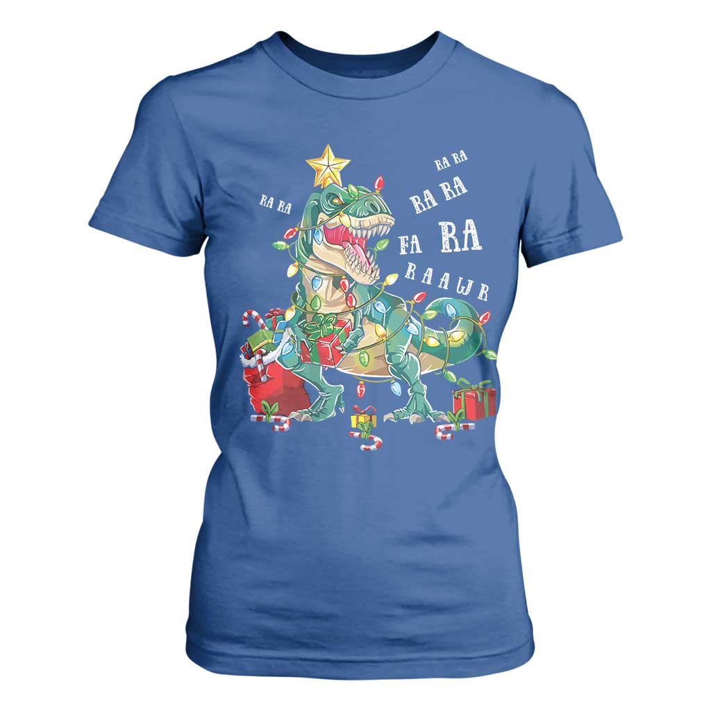 Dinosaur Christmas T Shirt For Women Tree Lights Xmas Boys Men TS10 Royal Blue Print Your Wear