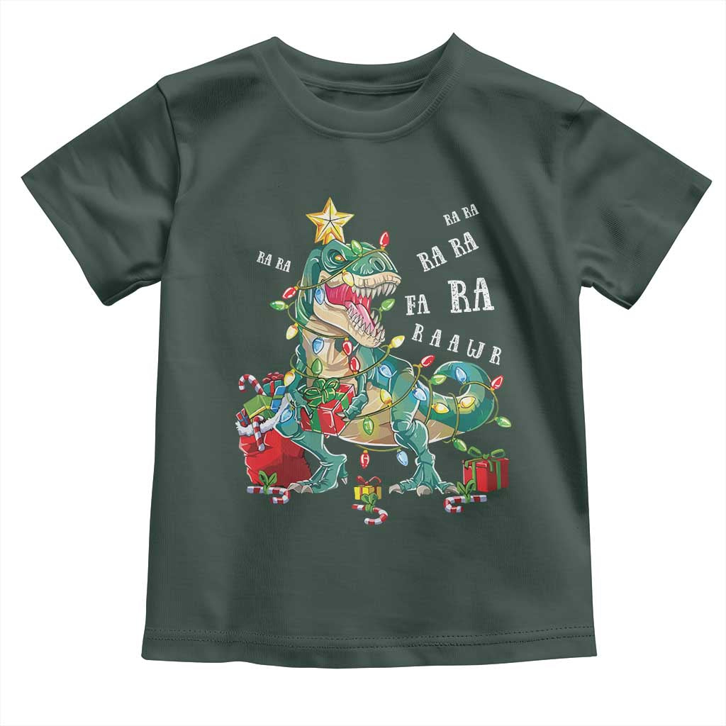 Dinosaur Christmas Toddler T Shirt Tree Lights Xmas Boys Men TS10 Dark Forest Green Print Your Wear