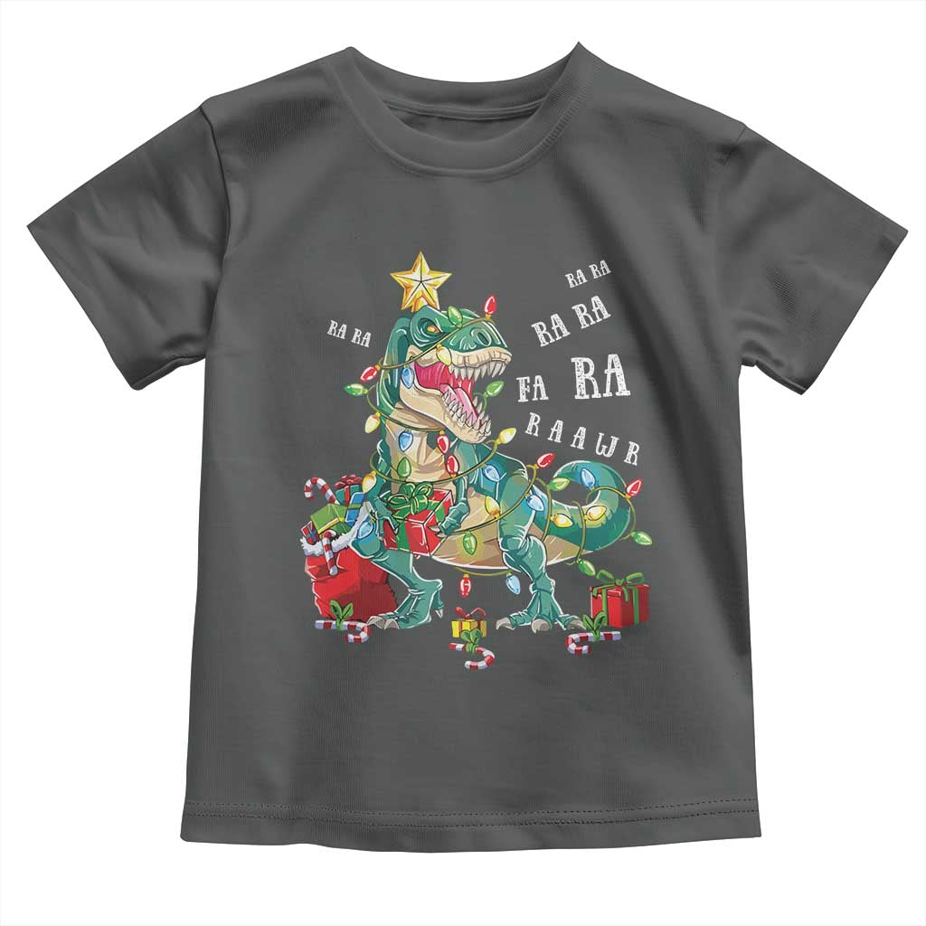 Dinosaur Christmas Toddler T Shirt Tree Lights Xmas Boys Men TS10 Dark Heather Print Your Wear