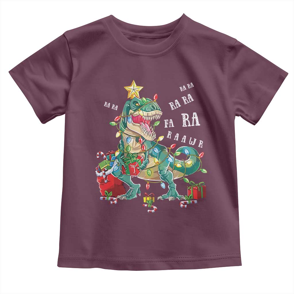 Dinosaur Christmas Toddler T Shirt Tree Lights Xmas Boys Men TS10 Maroon Print Your Wear
