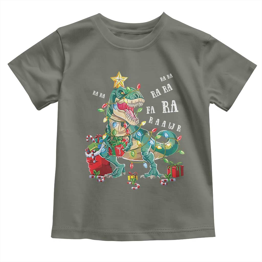 Dinosaur Christmas Toddler T Shirt Tree Lights Xmas Boys Men TS10 Military Green Print Your Wear