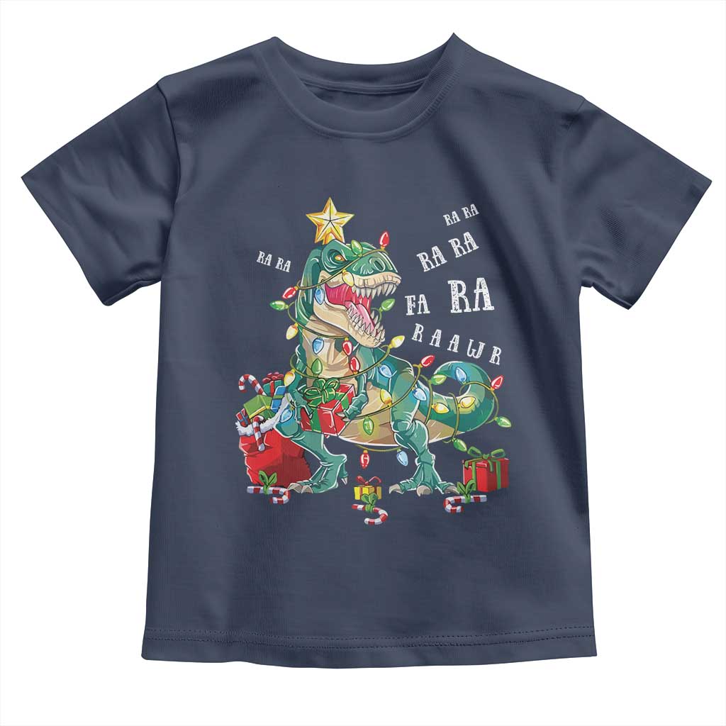 Dinosaur Christmas Toddler T Shirt Tree Lights Xmas Boys Men TS10 Navy Print Your Wear