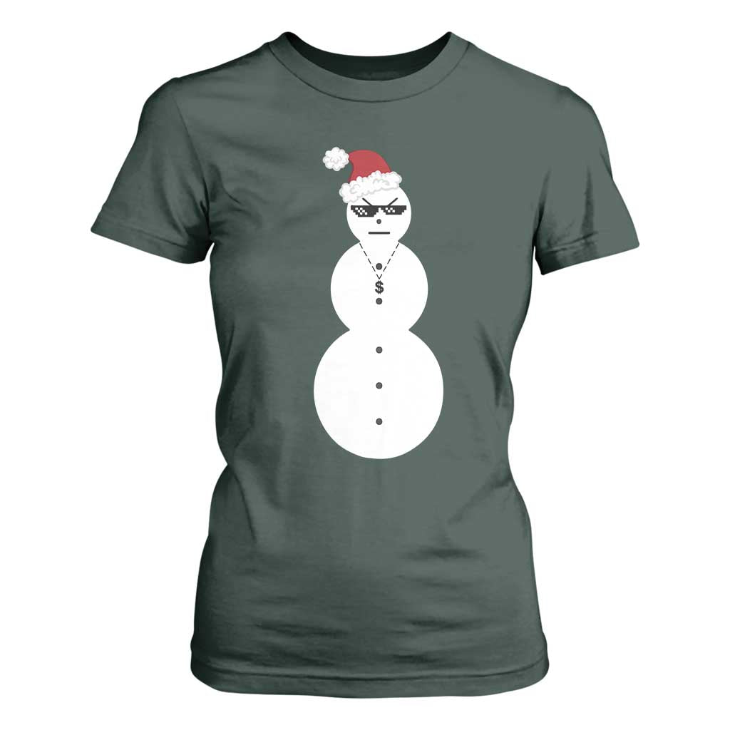 Funny Angry Snowman T Shirt For Women Gangster Snowmen Rap Hip Hop TS10 Dark Forest Green Print Your Wear