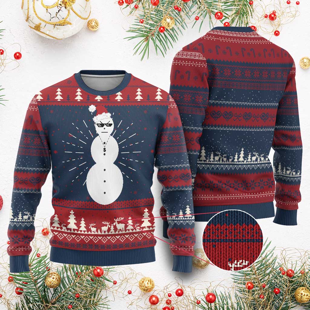 Funny Angry Snowman Knit Sweatshirt Gangster Snowmen Rap Hip Hop TS10 Burgundy Print Your Wear