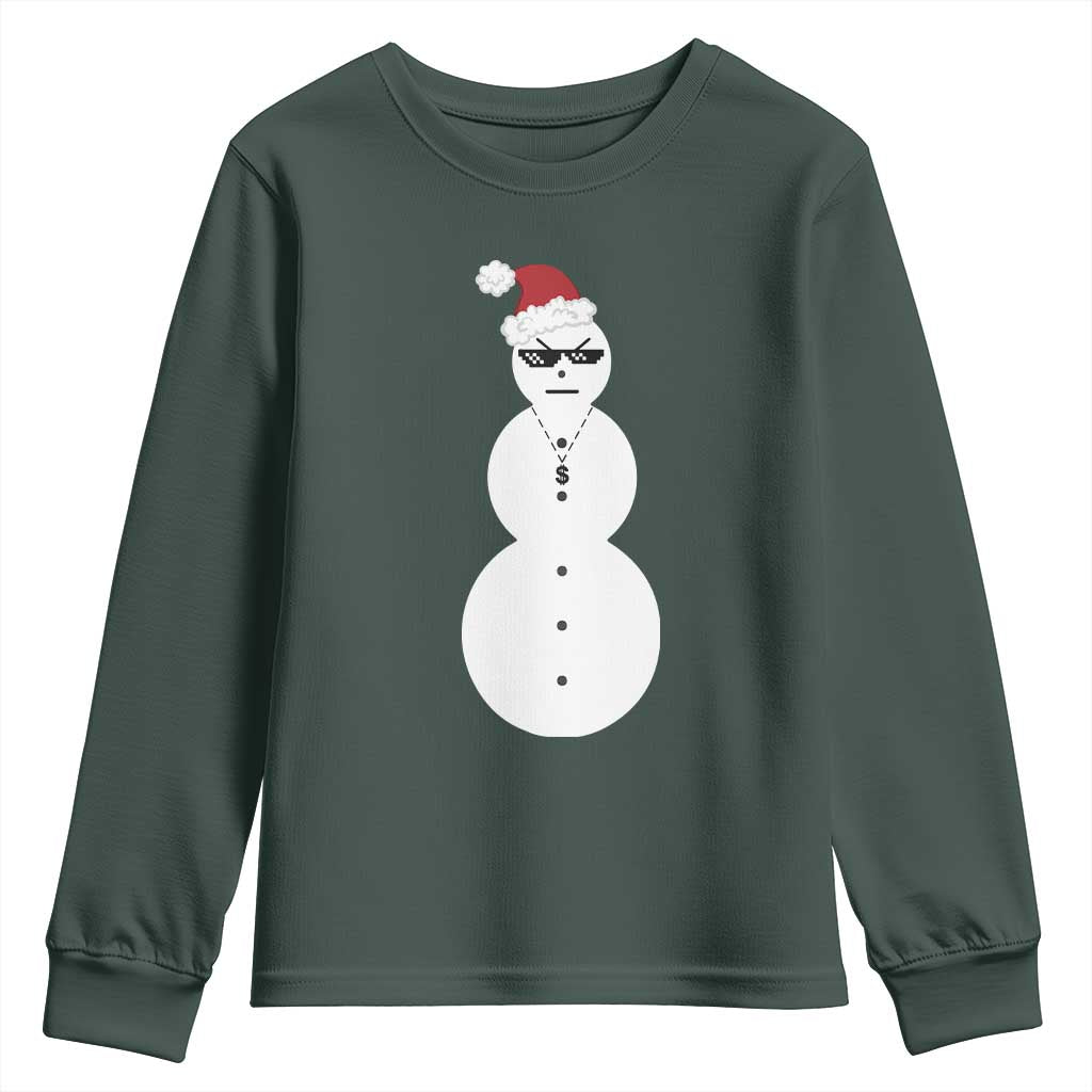 Funny Angry Snowman Youth Sweatshirt Gangster Snowmen Rap Hip Hop TS10 Dark Forest Green Print Your Wear