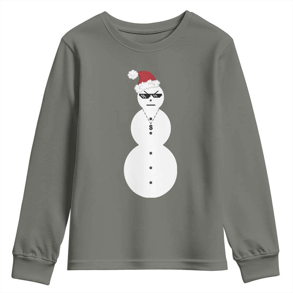 Funny Angry Snowman Youth Sweatshirt Gangster Snowmen Rap Hip Hop TS10 Military Green Print Your Wear