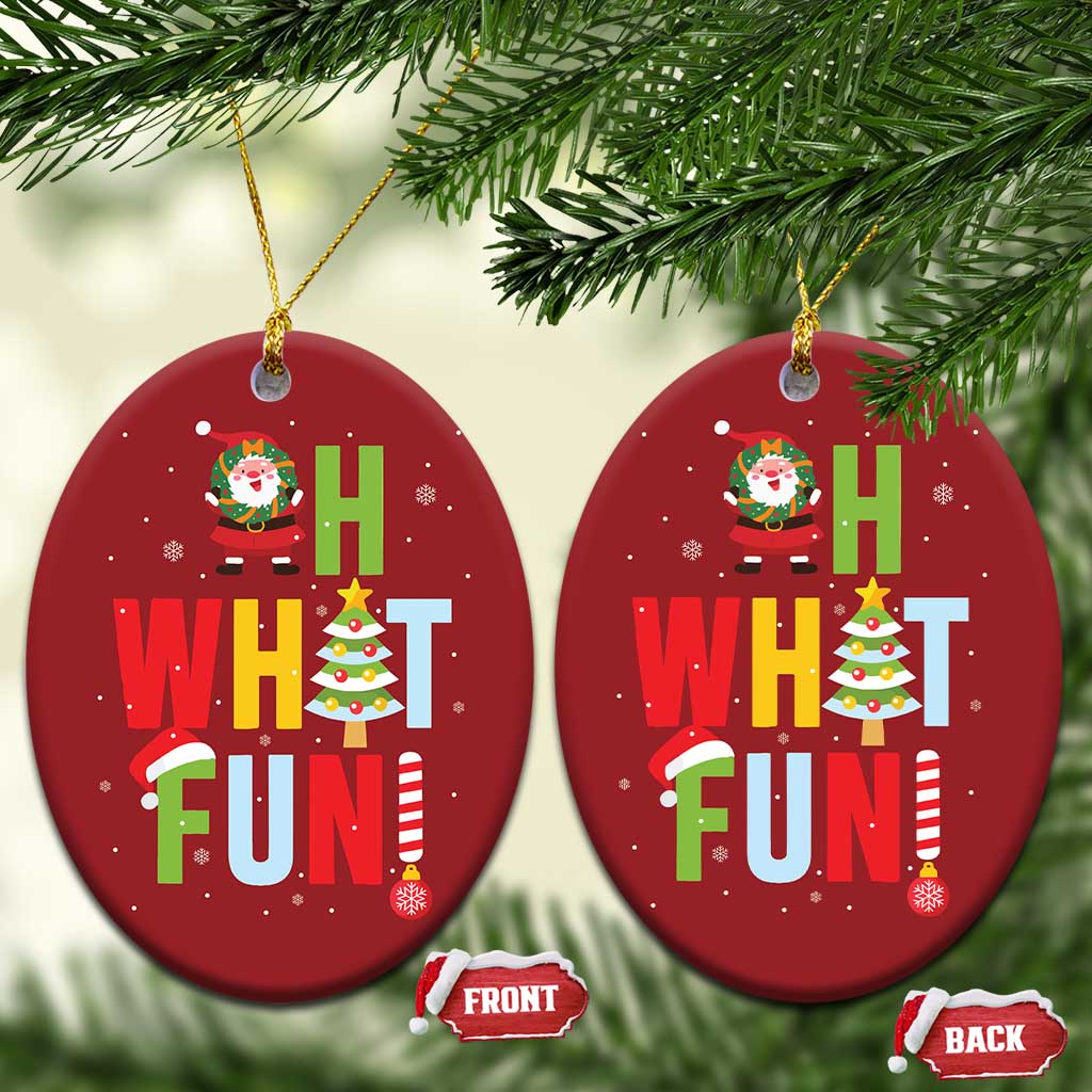 Funny Xmas Santa Christmas Ornament Oh What Fun Christmas Tree And Wreath TS10 Oval Red Print Your Wear