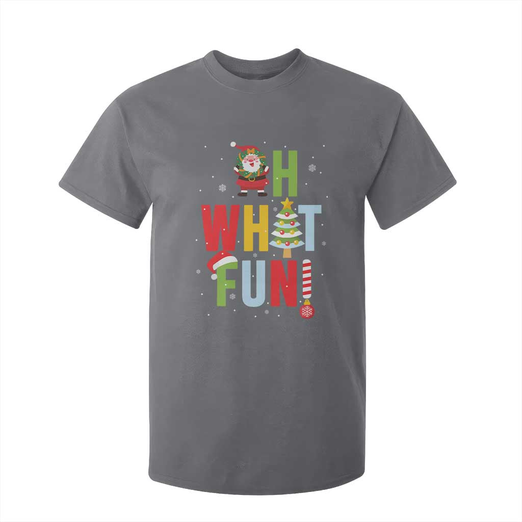 Funny Christmas Santa T Shirt For Kid Oh What Fun Christmas Tree And Wreath TS10 Charcoal Print Your Wear