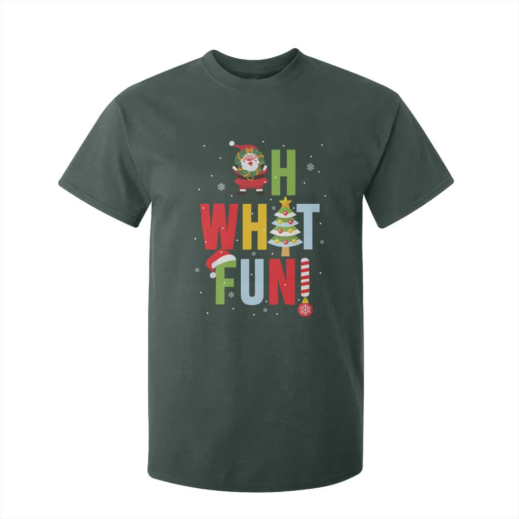 Funny Christmas Santa T Shirt For Kid Oh What Fun Christmas Tree And Wreath TS10 Dark Forest Green Print Your Wear