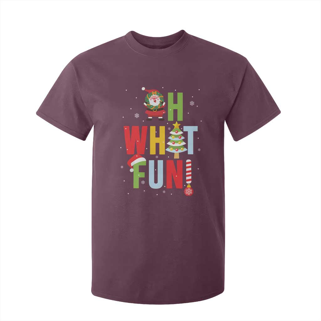 Funny Christmas Santa T Shirt For Kid Oh What Fun Christmas Tree And Wreath TS10 Maroon Print Your Wear