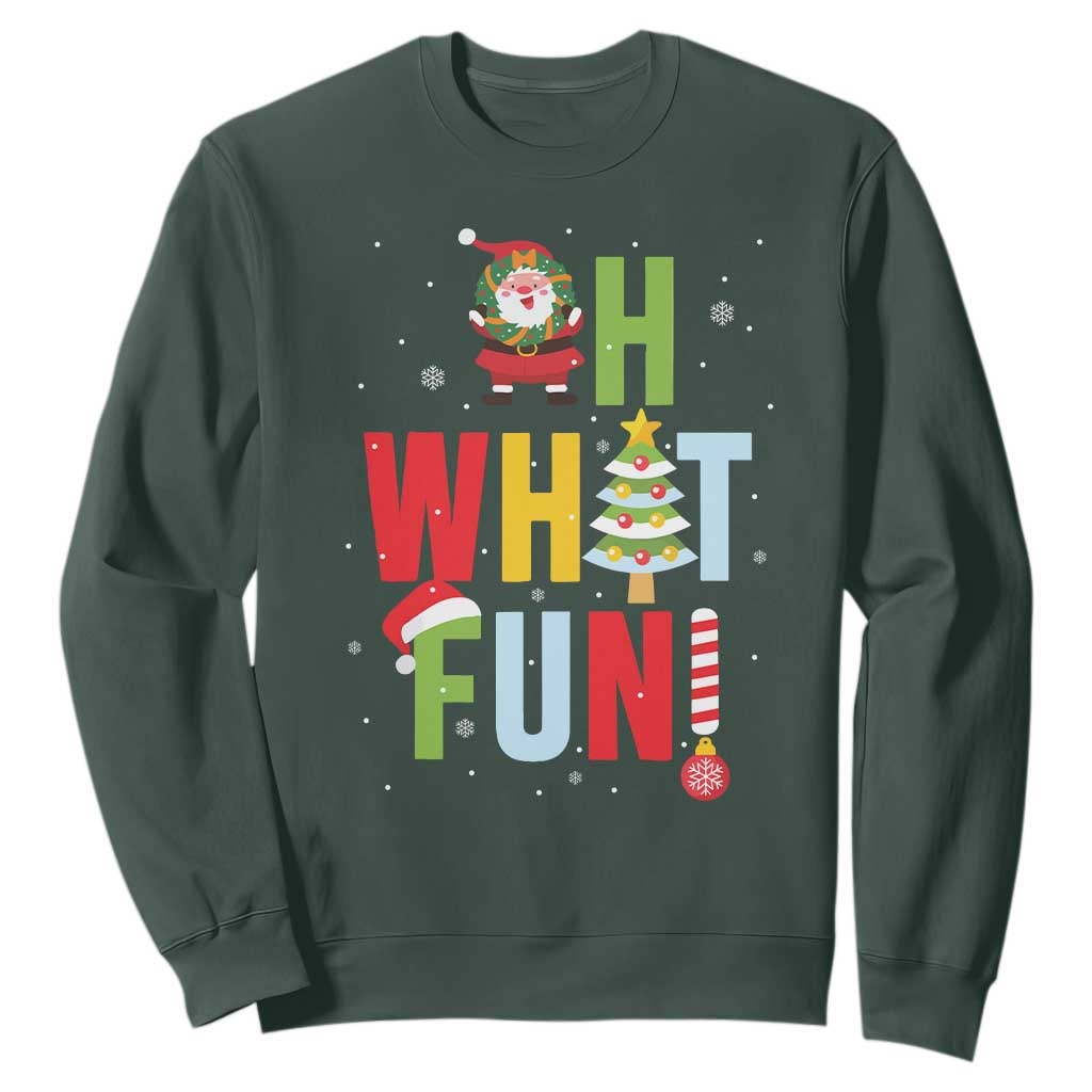 Funny Christmas Santa Sweatshirt Oh What Fun Christmas Tree And Wreath TS10 Dark Forest Green Print Your Wear