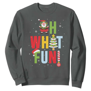 Funny Christmas Santa Sweatshirt Oh What Fun Christmas Tree And Wreath TS10 Dark Heather Print Your Wear
