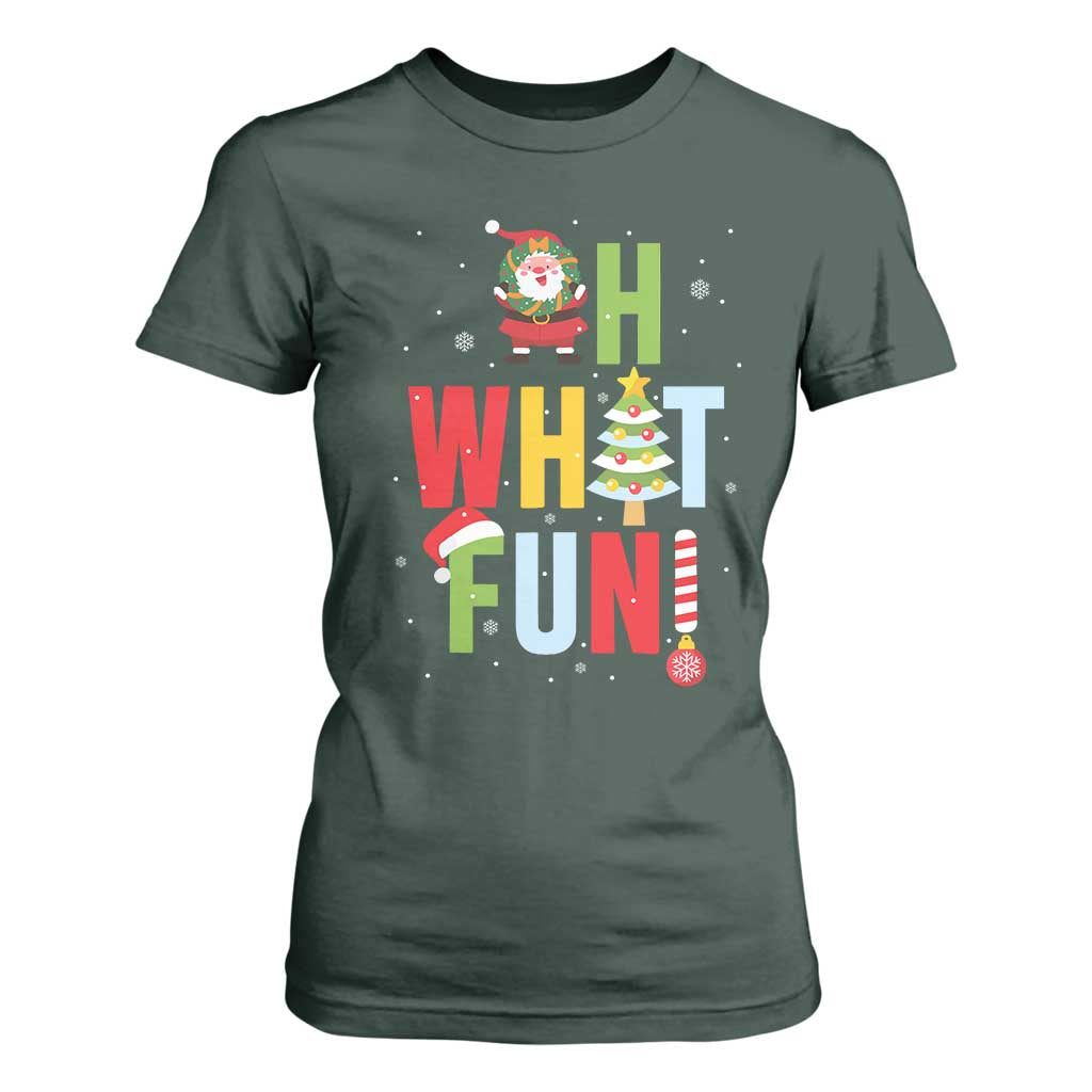 Funny Christmas Santa T Shirt For Women Oh What Fun Christmas Tree And Wreath TS10 Dark Forest Green Print Your Wear