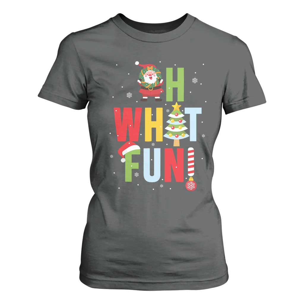 Funny Christmas Santa T Shirt For Women Oh What Fun Christmas Tree And Wreath TS10 Dark Heather Print Your Wear