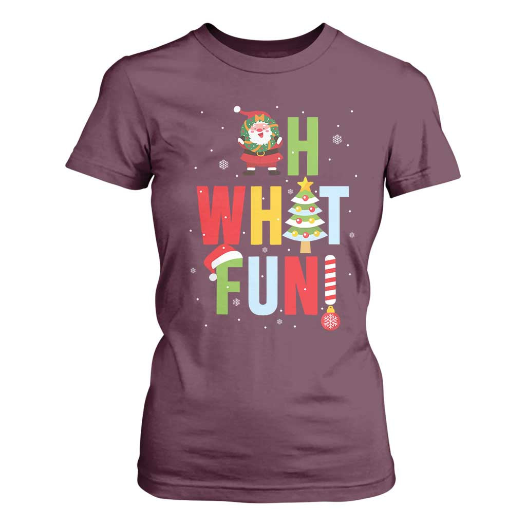 Funny Christmas Santa T Shirt For Women Oh What Fun Christmas Tree And Wreath TS10 Maroon Print Your Wear
