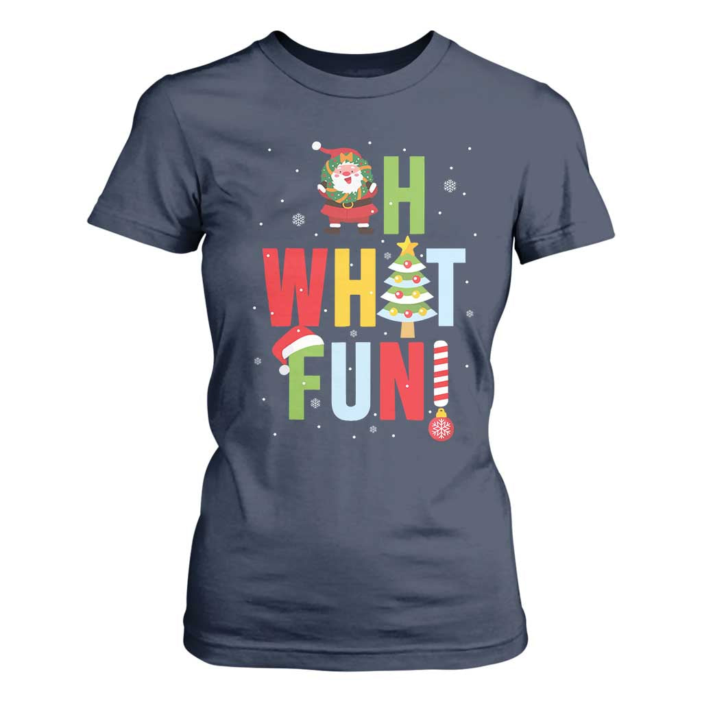 Funny Christmas Santa T Shirt For Women Oh What Fun Christmas Tree And Wreath TS10 Navy Print Your Wear