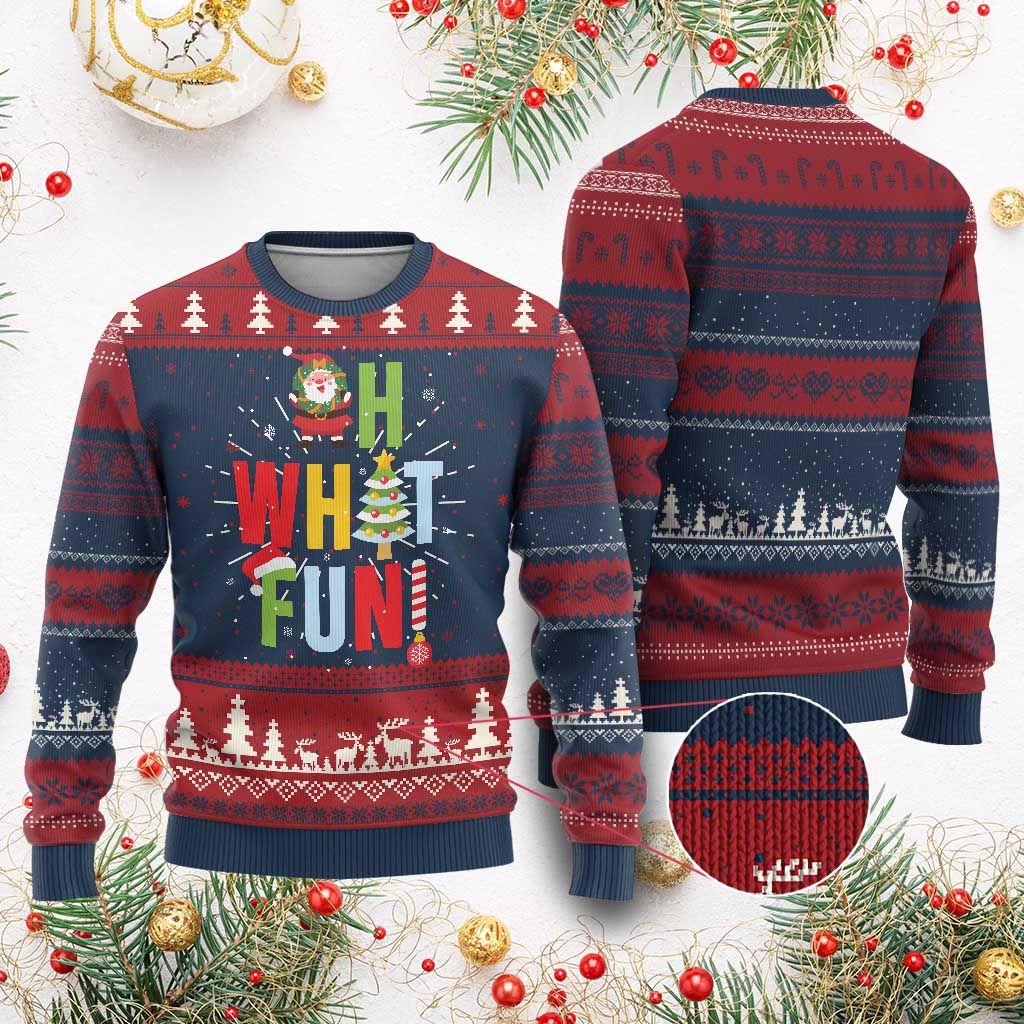 Funny Xmas Santa Ugly Christmas Sweater Oh What Fun Christmas Tree And Wreath TS10 Burgundy Print Your Wear