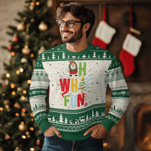Funny Xmas Santa Ugly Christmas Sweater Oh What Fun Christmas Tree And Wreath TS10 Green Print Your Wear