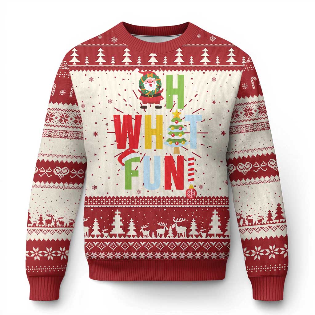 Funny Xmas Santa Ugly Christmas Sweater Oh What Fun Christmas Tree And Wreath TS10 Red Print Your Wear