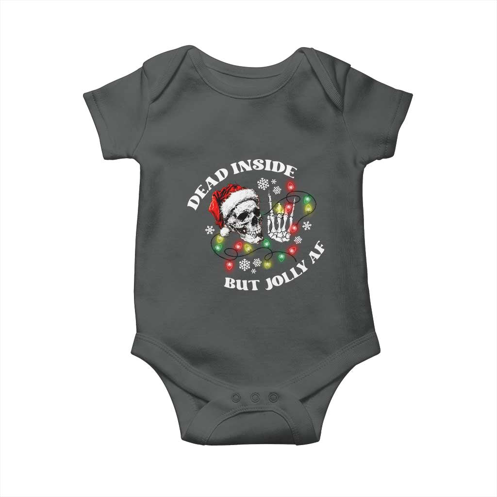 Christmas Skeleton Baby Onesie Dead Inside But Jolly AF Festive Sarcastic Snarky Skull TS10 Dark Heather Print Your Wear