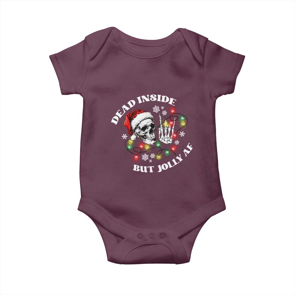 Christmas Skeleton Baby Onesie Dead Inside But Jolly AF Festive Sarcastic Snarky Skull TS10 Maroon Print Your Wear