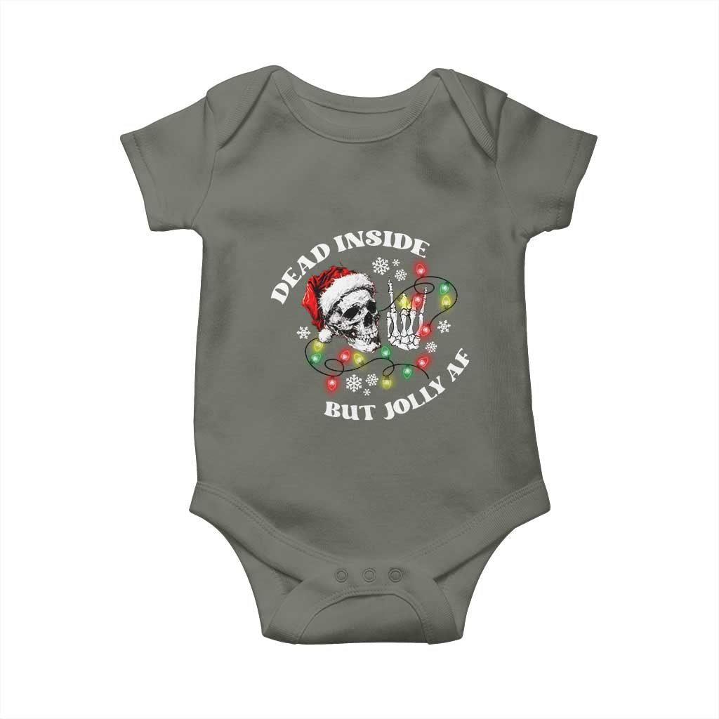Christmas Skeleton Baby Onesie Dead Inside But Jolly AF Festive Sarcastic Snarky Skull TS10 Military Green Print Your Wear