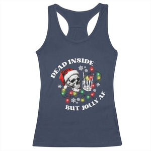 Christmas Skeleton Racerback Tank Top Dead Inside But Jolly AF Festive Sarcastic Snarky Skull TS10 Navy Print Your Wear