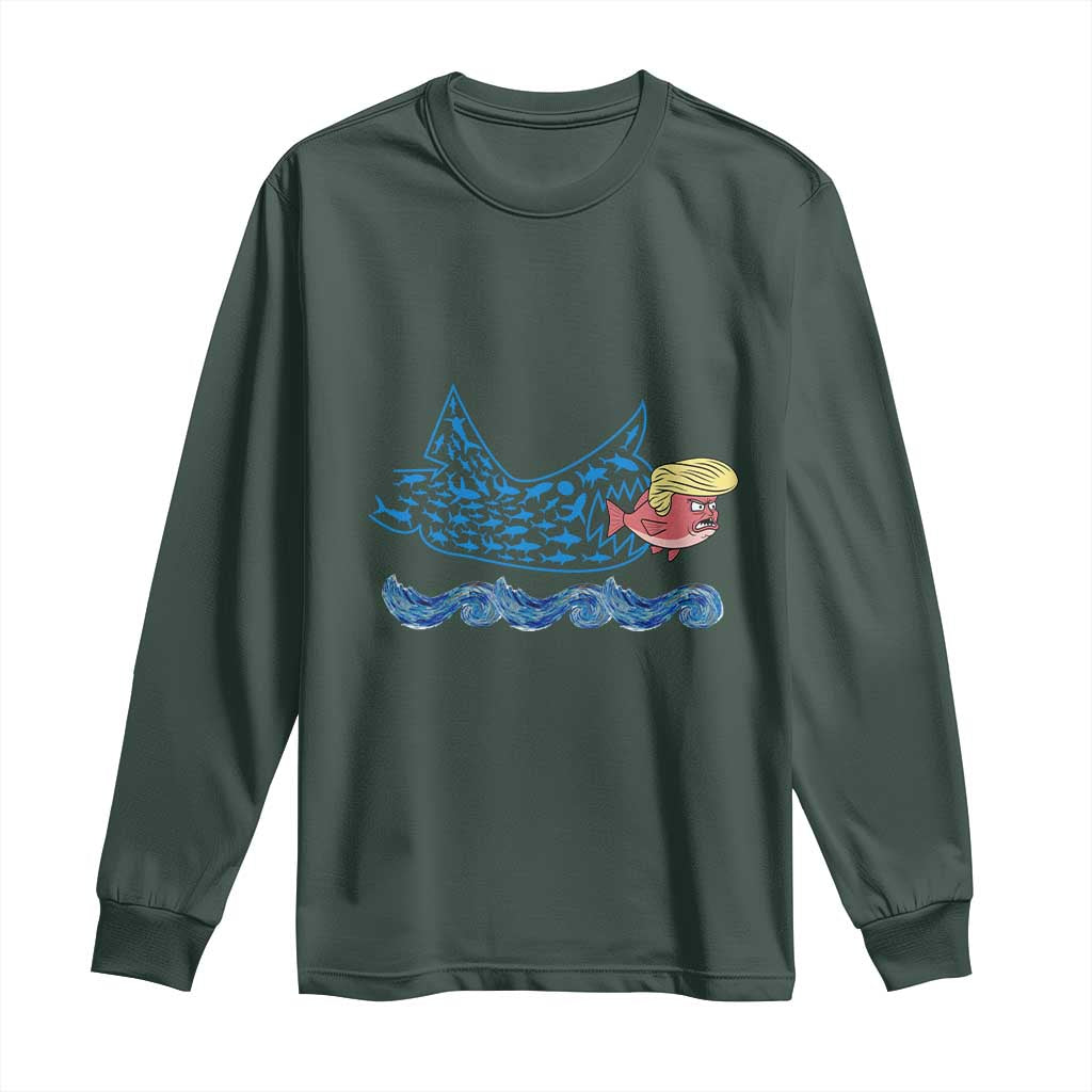 Kamala Fish Eat Fish Long Sleeve Shirt Funny Vote Blue Wave Madam President TS10 Dark Forest Green Print Your Wear
