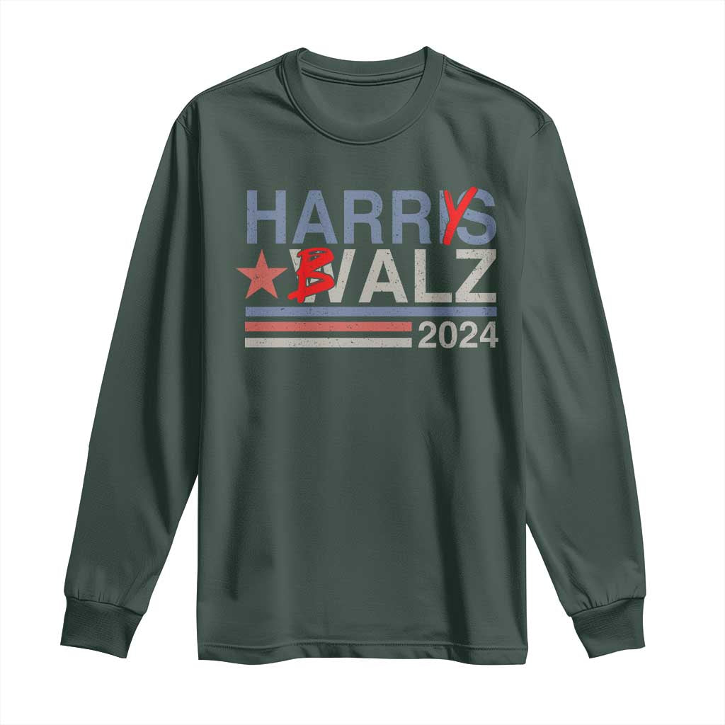 Funny Harris Walz 24 Long Sleeve Shirt Harry Balz 2024 Meme Democratics Vote TS10 Dark Forest Green Print Your Wear