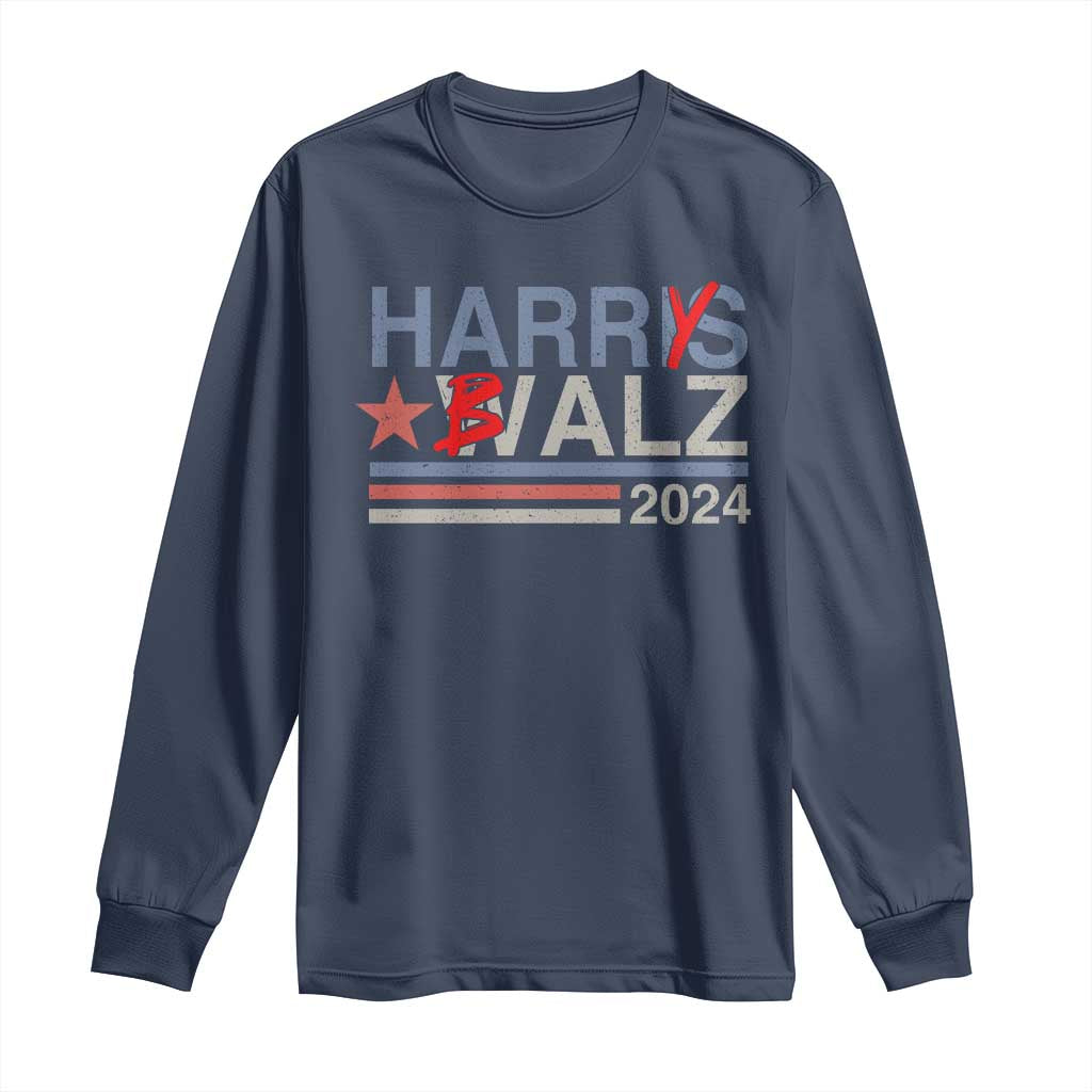 Funny Harris Walz 24 Long Sleeve Shirt Harry Balz 2024 Meme Democratics Vote TS10 Navy Print Your Wear