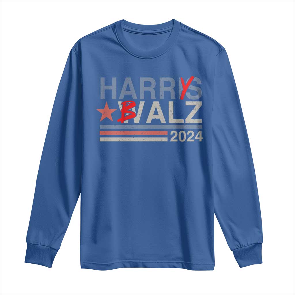 Funny Harris Walz 24 Long Sleeve Shirt Harry Balz 2024 Meme Democratics Vote TS10 Royal Blue Print Your Wear