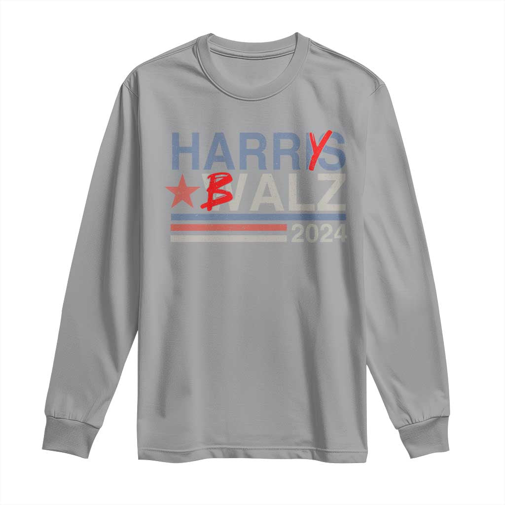 Funny Harris Walz 24 Long Sleeve Shirt Harry Balz 2024 Meme Democratics Vote TS10 Sport Gray Print Your Wear