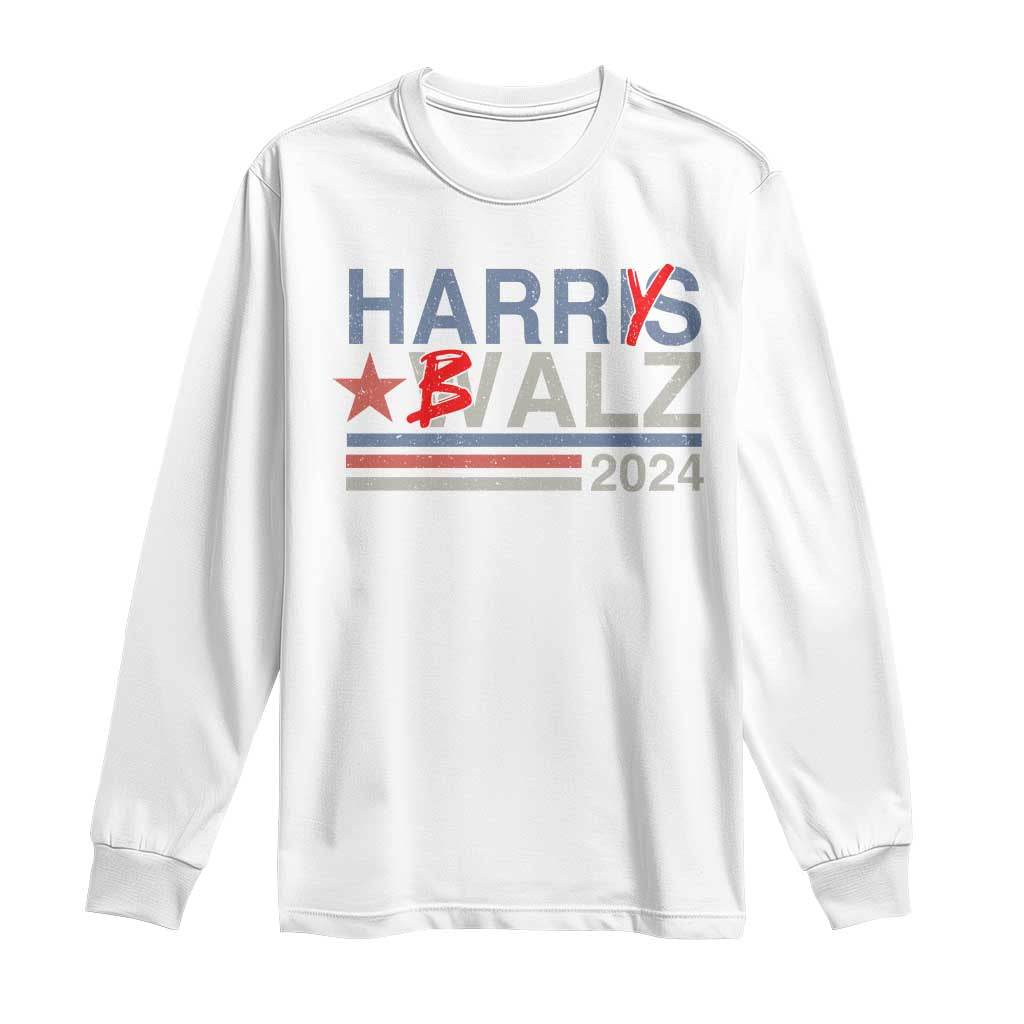 Funny Harris Walz 24 Long Sleeve Shirt Harry Balz 2024 Meme Democratics Vote TS10 White Print Your Wear