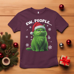 Funny Christmas Cat T Shirt Ew People Xmas Gag Gift TS10 Maroon Print Your Wear