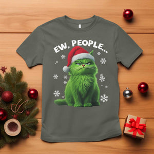 Funny Christmas Cat T Shirt Ew People Xmas Gag Gift TS10 Military Green Print Your Wear
